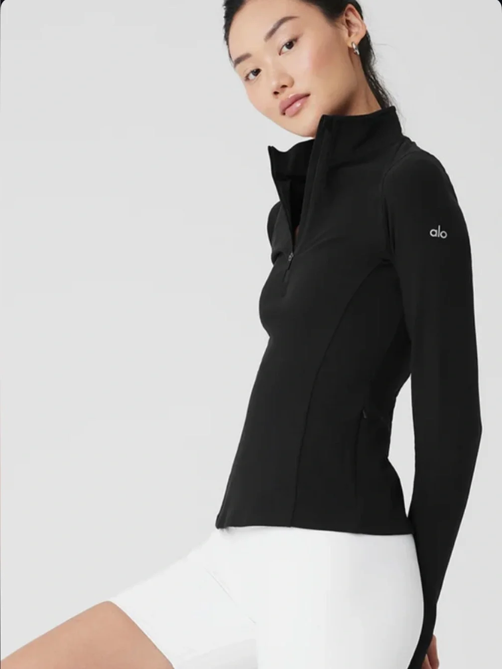 ALO Women’s Rapid Pullover Black 1/2 Zip Mock Neck Long Sleeve Top Sz M NWT